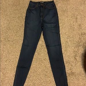 High waisted denim jeggings dark wash